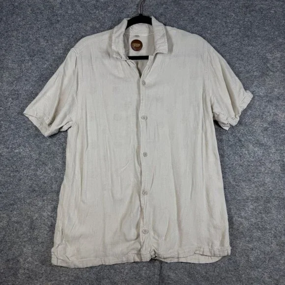 Common People Linen Blend Textured Polka Dot Button Up Shirt Size L Resort Wear - Picture 2 of 14